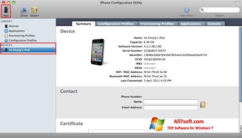 Screenshot iPhone Configuration Utility Windows 7